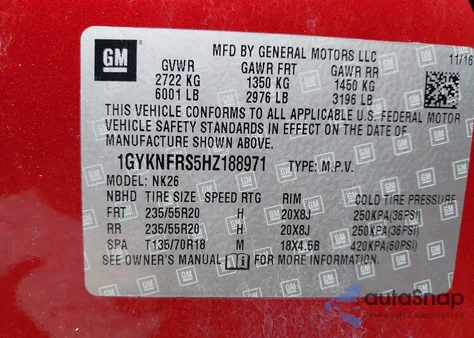 2017 Cadillac Xt5 Platinum из США, поврежденный, VIN 1GYKNFRS5HZ188971